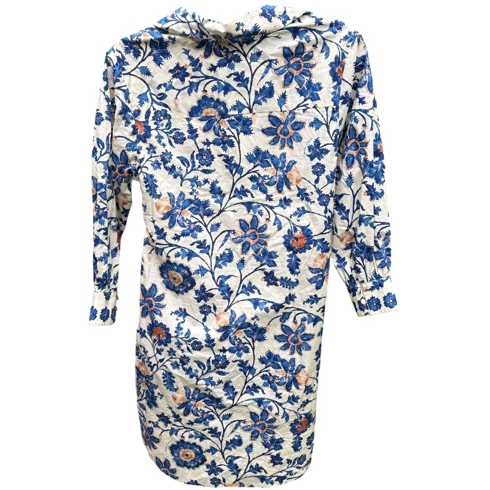 Cara Cara Womens Small Leighton Shirt Dress Blue Floral Cotton Poplin Hamptons - Picture 2 of 8